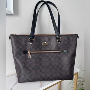 COACH outlet Tote Shoulder Bag 79609 Black Leather H5.5xW14.1xD3.1 In